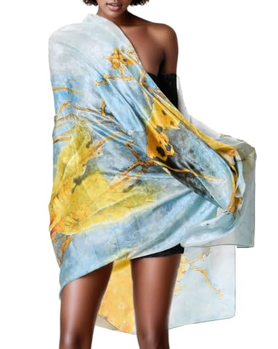 Extra Large Silk Scarf for Women 100% Mulberry Silk Shawl Wrap Oversized Jacquard Floral Scarves with Elegant Gift Box - color: Golden Lotus