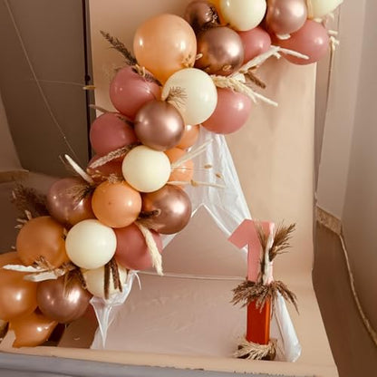 레트로 블러쉬 핑크 풍선, 60팩 30.5cm(12인치) 더스티 핑크 메탈릭 크롬 로즈 골드 화이트 샌드 누드 풍선, 호박 베이비 샤워 여아 여성 보헤미안 생일 신부 결혼식 어머니의 날 장식 - color: 레트로 핑크