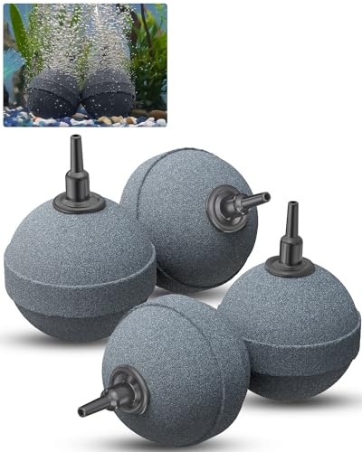 Pawfly Air Stone 2 Inch, Aquarium Air Stone Ball Bubbler Airstone Oxygen Diffuser for Pump Fish Tank Buckets Small Pond and DWC System, 4 Pack - color: 4 Pack(Grey)