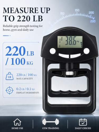 Hand Grip Strength Tester - 220lbs/100kg Digital Hand Dynamometer with High-Precision Strain Gauge, Electronic Handgrip Strength Testing Tool for Athletes, Seniors & Fitness Tracking - color: Black