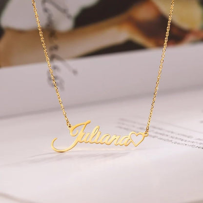 Yoke Style Custom Arabic Name Necklace with Heart, 18K Gold Plated Nameplate Necklace Dainty Jewelry Gifts for Women - color: English Name Necklace with Heart-Gold-01