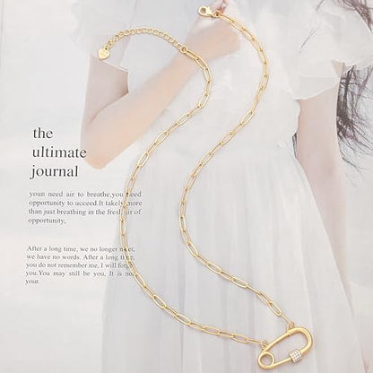 POTESSA 18K Gold Plated Pendant Necklace Medallion Coin Heart Y Shaped Chain Toggle Necklace for Women Jewelry - color: Pin