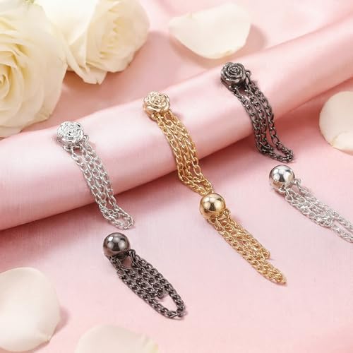 Magnetic Clothing Clips - 6 PCS Multi-Function Magnetic Hijab & Shirt Clips with Chain, Shirt Ties Clip Magnets Pinless Buttons for Women Clothes Sleeves Pants Hijabs Hats Scarfs