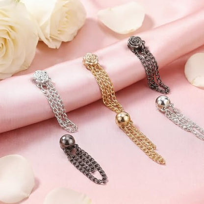 Magnetic Clothing Clips - 6 PCS Multi-Function Magnetic Hijab & Shirt Clips with Chain, Shirt Ties Clip Magnets Pinless Buttons for Women Clothes Sleeves Pants Hijabs Hats Scarfs