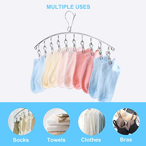 Seropy Clothes Hanger with 10 Clips Laundry Drying Rack 6 Pack, Clothes Drying Rack Stainless Steel Sock Hangers Windproof Clip and Drip Hanger for Drying Socks, Bras, Towel, Underwear, Baby Clothes - size: 6 Pack