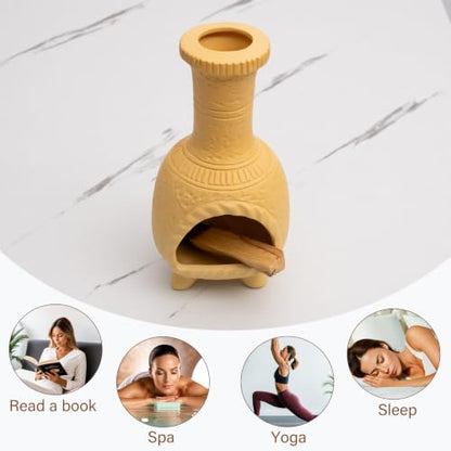 Ceramic Mini Chiminea Palo Santo Burner, Decorative Cone Incense Holder - color: Mexican Palo Santo Holde-yellow