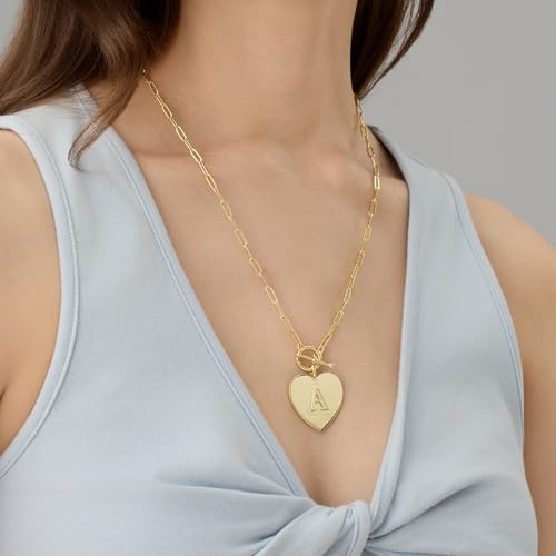 14K Gold Filled Heart Initial Necklace for Women, Dainty Alphabet Pendant Necklace with Paperclip Chain, Hypoallergenic Jewelry Gift for Her - color: Letter W