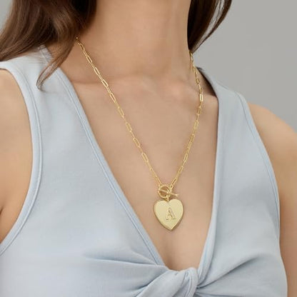 14K Gold Filled Heart Initial Necklace for Women, Dainty Alphabet Pendant Necklace with Paperclip Chain, Hypoallergenic Jewelry Gift for Her - color: Letter W