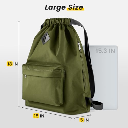 Vorspack Drawstring Backpack Water Resistant String Bag Sports Gym Sack with Side Pocket for Men Women - color: 02-green