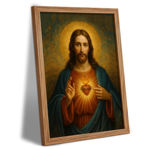 AUUAUU Sacred Heart of Jesus Wall Art Christian Canvas Painting 16x24 Inch - color: Wooden Framed Sacred Heart of Jesus, size: 24"L x 16"W