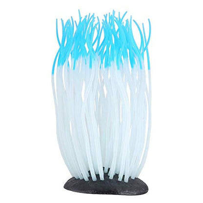 Lifelike Silicone Sea Anemone Aquarium Decor, Glowing Artificial Ornament with Suction Cup for Fish Tank, Blue