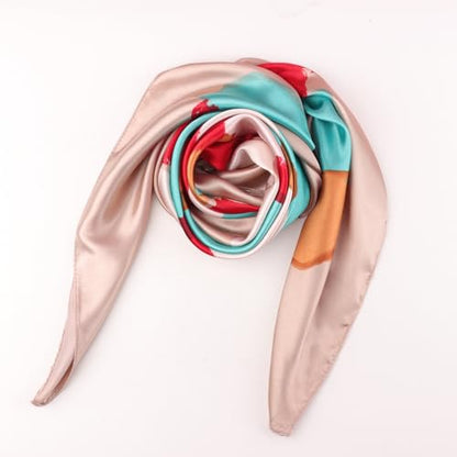 DRESHOW 35” Large Square Satin Head Scarf - 4Pcs Silk Accessories Classic Patterned Squares Beach Bandanas for Women - color: 4 Pcs: Colorful Graffiti