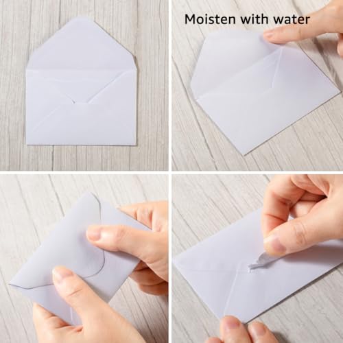 100 Pack Mini Envelopes with Blank Note Cards, White | 4 x 2.7 Inches, Self-Adhesive, Small Business Card Size - color: White-White