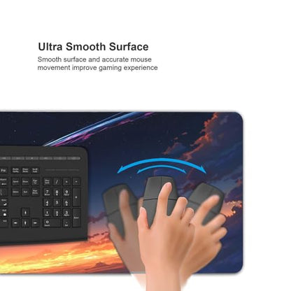 XXL Gaming Mouse Pad 35.4 x 15.7 Inch, Large Desk Mousepad | Mousepad with Comet Design, Non-Slip Rubber Base, Water-Resistant Surface and Stitched Edges for Gaming, Office & Home - color: Comet