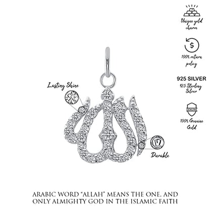 Takar 925 Solid Sterling Silver Allah Necklace For Women And Men, Allah Script Charm Arabic Necklace, Religious Jewelry Islamic Gifts For Her Made In USA.