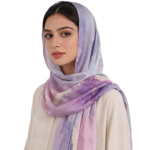 Hijab Scarf for Women Fashion Printed Modal Hijab Head Wrap Scarves Lightweight Long Scarf Shawls - color: Watercolor K