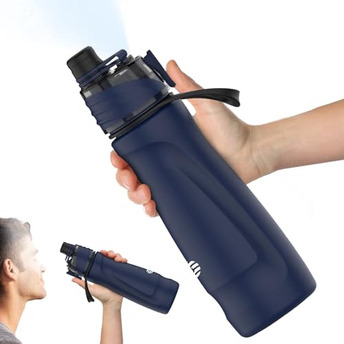 Misting Water Bottle, 24oz Insulated Water Bottle, 2-in-1 Mist & Sip Stainless Steel Water Bottles, Sports Water Bottle for Hiking, Running, Gym - color: Navy Blue