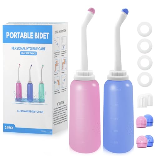 Peri Bottle Postpartum, RUFCRIL 2-Pack 500ml Bidet Bottle, Upside Down Peri Bottle, Boilable TPE, Travel Bag, for Perineal Care, Hemorrhoid Care, Feminine Cleansing & Baby (Pink/Blue) - color: Pink/Blue 2-pack