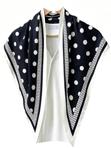 Triangle Shawls Scarf Head Hair Neck For Women Scarves Fashion Silk Feeling Lady Lightweight 51 * 23.6inch - color: K19-black Background With a White Dots（51*23.6inch）