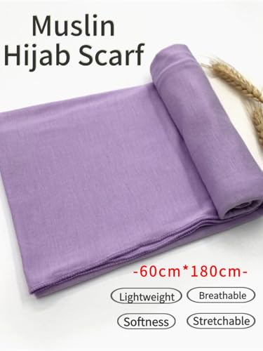 Hijab Scarf for Women Soft Muslim Hijabs Head Wrap Scarves Fashion Long Hair Shawls Stretchy Muslin Headscarf - color: Light Purple Hijab Scarf for Women