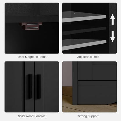 Iwell Storage Cabinet with Doors & Shelves, Kitchen Pantry Cabinet, Bathroom Cabinets for Living Room, Kitchen, Laundry, Black - color: Black