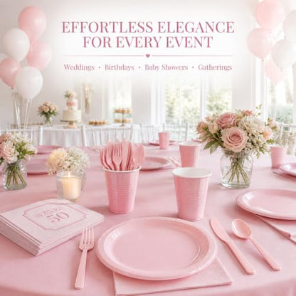 Tinybee 352 Pcs Pink Plastic Plates, Disposable Dinnerware Set for 50 - color: Pink