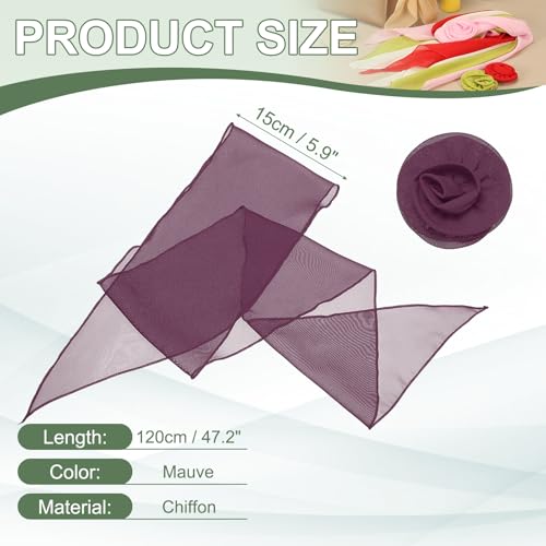 Chiffon Scarf for Women, Long Skinny Chiffon Neckerchief with Detachable Rose Flower Light Soft for Hair Ribbon - color: Mauve