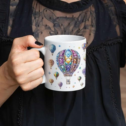 Personalized Sparkling Hot Air Balloon Full Wrap Mug, Customized Name Ceramic Cup 11oz 15oz, Albuquerque International Balloon Fiesta Inspired Cup, Custom Adventure White Coffee Mug - color: XUA-1124-3661-Hot Air Balloon Mug