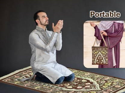 Prayer Mat, Prayer Mat Islam, Prayer-Rug Islamic, Muslim Prayer-Rug, with Elegant Design Bags, Soft Carpet, for Ramadan Islamic Muslim, Great Gift for Family, Friends (Brown)