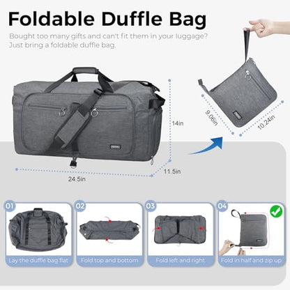 Fmeida 65L Duffle Bag with Shoes Compartment, Foldable Travel Duffel Bags for Men Women, Large Packable Travel Bag Water Repellent & Tear Resistant (Gray) - color: Textured Gray