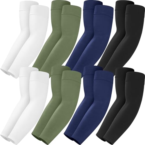 Mochabao 8 Pairs Soft Arm Sleeves, UV Sun Protection Cooling Compression Arm Covers for Outdoor Work, Sports, Men & Women - color: 2 Black + 2 White + 2 Navy Blue + 2 Olive Green