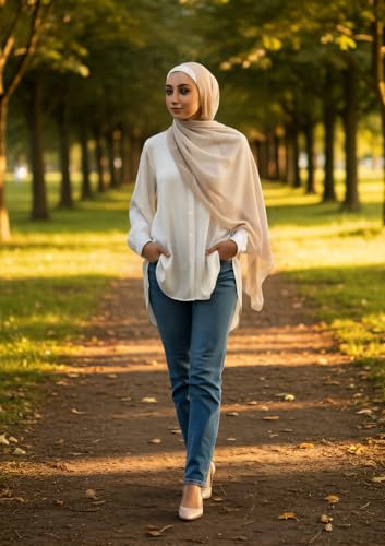 Hijab Modest and Elegant | Beautifully Designed Printed Chiffon Patterns | Muslim Women Head Scarf and Veil - color: Light - B