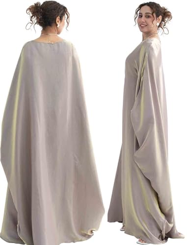 Dubai Bat Sleeve Dress Shiny Robe for Women Muslim 1pc Abaya Eid Prayer Clothes Soft Dubai Travel Party Dress Maxi Abaya - color: Coffee Pinka, size: Medium