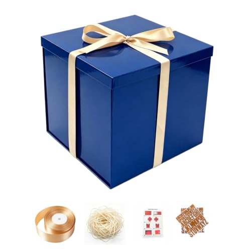 PACKGILO Large Blue Gift Box with Lid 12x12x10 Inches Blue Box - color: 12X12X10Inch-Blue-Pack of 1