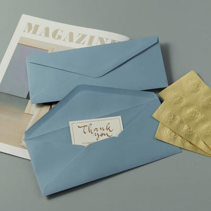 50 Count Dusty Blue #10 Business Envelope with Stickers, 4.13x9.49 Inches | For Office, Business, Letter Mailing - color: Dusty Blue
