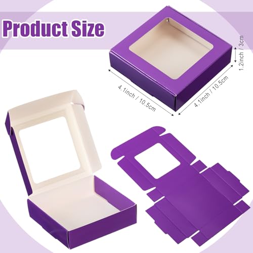 Zonon 30 Pcs Kraft Paper Boxes with Window 4.13 x 4.13 x 1.18 Inch Candy Packaging, Small Gift Boxes, Soap holder, Mini Treat Packaging for Bakery Chocolate Jewelry Display (Purple) - color: Purple