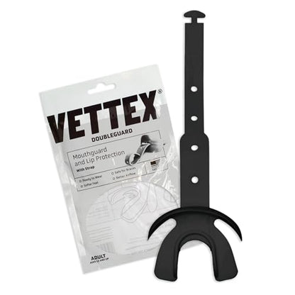Vettex DoubleGuard Mouth Guard with Lip Protection, Black | Football, Lacrosse, MMA, Boxing, Adjustable Helmet Strap, Braces Friendly, 2 Breathing Channels, NCAA & NFHS Certified - color: Black