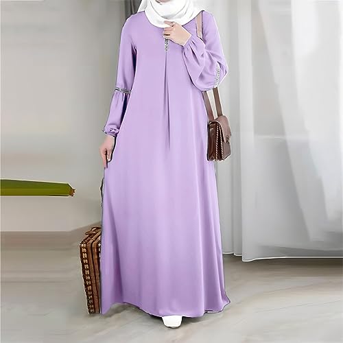 GOKKILRW Womens Solid Color Abaya Maxi Dress Modest Muslim Prayer Robe Long Sleeve Dubai Long Dress Islamic Lightweight Dress - color: Pp2, size: Large