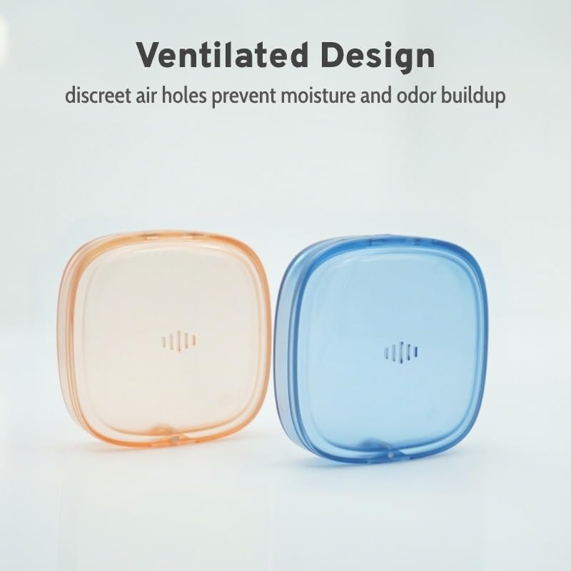 Transparent Slim Retainer Case, Small Travel Night Guard Container, Square Aligner Box with Vent Holes, Compact Retainer Holder Compatible with Invisalign (Clear Blue) - color: Clear Blue