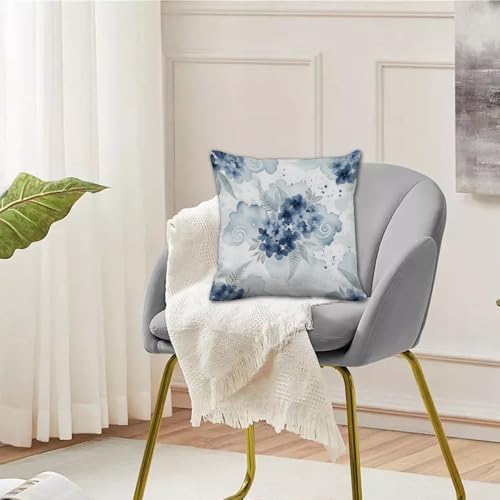 Watercolor Blue Floral Throw Pillow Covers 18x18 in Blue Hydrangea Pillow Covers Set of 2 Abstract Ink Splash Pillows Cover Elegant Botanical Flower Pillows Cover Art Natural pillowcover - color: Ink Blue Flowers