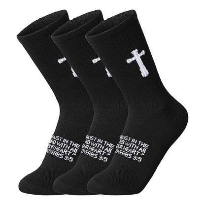 3 Pairs Christian socks Prayer socks Birthday Gifts for Dad,Men Husband Grandp Fathers Day Christmas - color: Proverbs 3:5 - Black