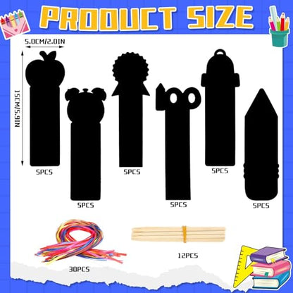 JUNEBRUSHS 30Pcs 100 Days of School Scratch Bookmarks, Rainbow Magic Scratch Paper Art for Kids 100 Days of School Craft for 100th Day of School Gifts Activities Project Party Favors - style: 100 Days of School Style