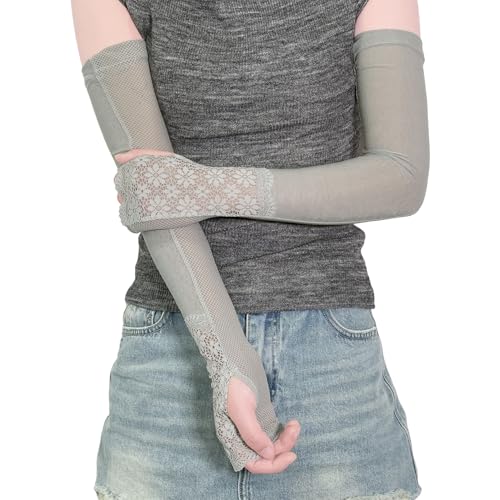 Lace Ice Arm Sleeves for Women Sleeves to Cover Arms for Women, Sun Protection UV Sleeve for Outdoor Activities, Driving and Summer Fashion Grey