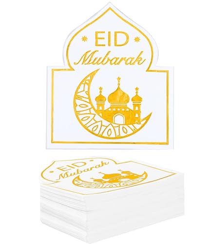 Eid Mubarak Napkins - 50 PK - Bluk Ramadan Eid Mubarak Party Napkins Disposable Napkins Paper Napkins for Eid Mubarak Decorations White and Gold
