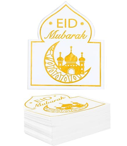 Eid Mubarak Napkins - 50 PK - Bluk Ramadan Eid Mubarak Party Napkins Disposable Napkins Paper Napkins for Eid Mubarak Decorations White and Gold