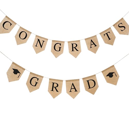 Graduation Burlap Banner 2026,Pre-Strung Congrats Grad Banner Garland,Rustic Graduation Decorations for College High School Grad Party Supplies - color: Black
