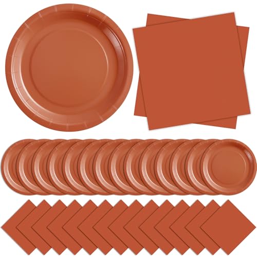Zhehao 120 Pcs Disposable Paper Dessert Plates and Napkins Set, 7 Inch Party Cake Appetizer Plate with Napkin for Birthday Baby Shower Wedding Easter(Terracotta) - color: Terracotta