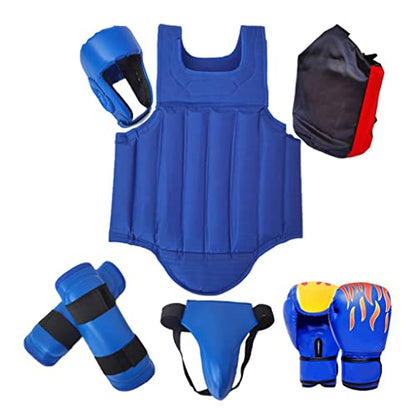 Sparring Gear Set Double Layer Thickening Sparring Gear Set,Martial Arts Protector Equipments,Sanda Kickboxing Kit 6 Pcs Set - color: Blue, size: Medium
