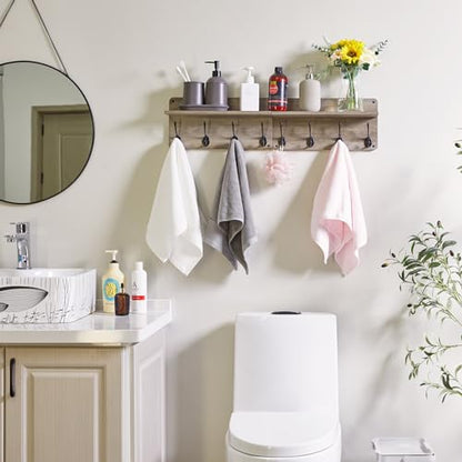 31.5" Coat Rack Wall Mount with Shelf and 8 Hooks, Silver Gray, HWS006Y-2 | 2 Pack Coat Hooks Key Holder Wall Mount, Wood Wall Mounted Coat Rack with Wall Hooks for Hanging, Towel Hooks for Bathroom - color: Silver Gray