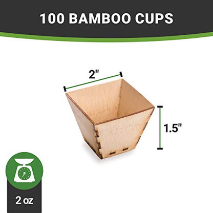Restaurantware 2 Ounce Appetizer Cups 100 Square Mini Dessert Cups - Durable Disposable Bamboo Tasting Bowls Sustainable For Snacks And Samples - color: Brown, size: 2 oz